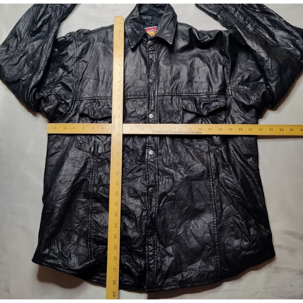 VTG MAS LEATHER Men Medium Black Snap Button Mesh Lined Long Sleeve Jacket - Picture 11 of 16